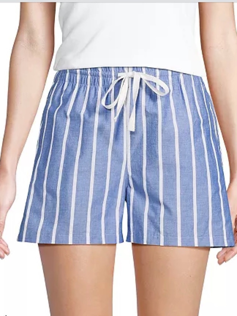 Lands End Poplin High Rise Pull On Sapphire Blue Stripe Shorts M (10-12) pockets